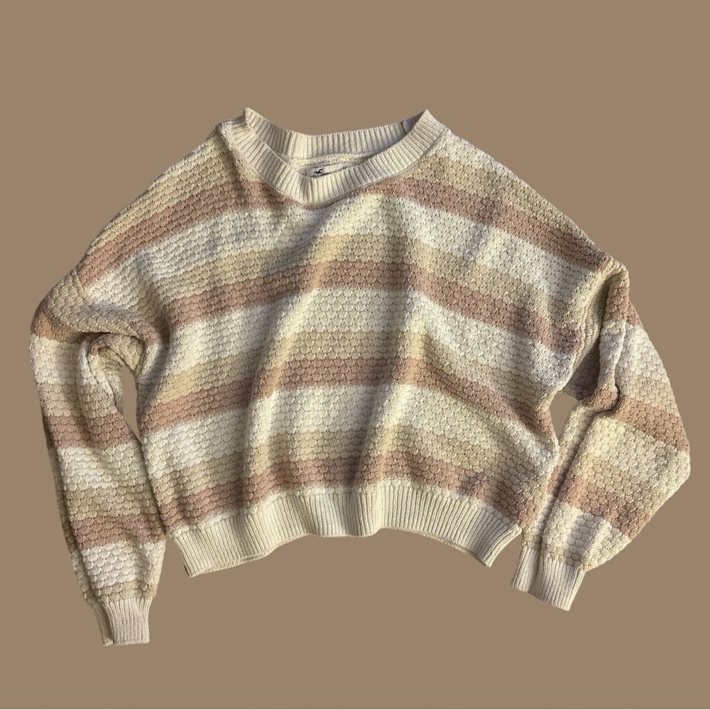 Hollister Cream and Mauve Striped Sweater
